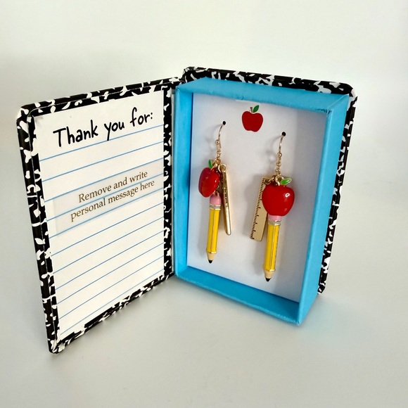 Jewelry - Apple & Pencil Earrings in Gift Box - Teacher Appreciation Gift